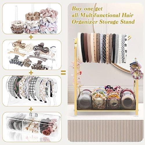 Keebofly Acrylic Hair Accessories Organizer, Versatile Headband Holder Stand for Scrunchies, Bows, Claw Clips, Hair Tie, Compact Hair Organizer Storage for Girls, Women, Babies, Amber & Gold-Plated thumbnail 4