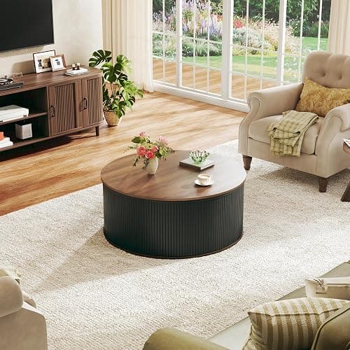 HUAHUU Round Coffee Table with Storage, 31.5" Lift Top Coffee Table, Mid Century Modern Coffee Tables for Living Room, Apartment Office, Fluted Table with Rustic Wood Desktop thumbnail 7