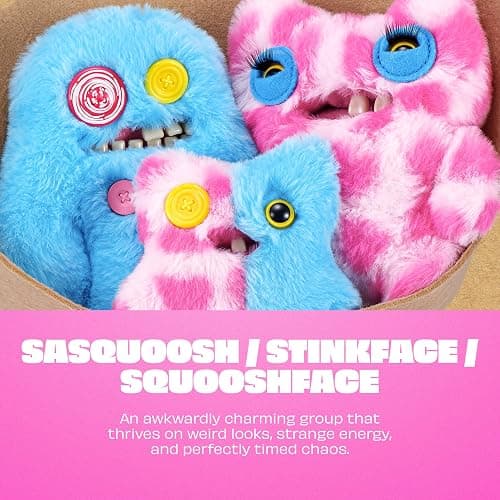 Fuggler Bouquets: 2x9 Inch + 1x3.5 Inch Plush Set (Sasquoosh, Stinkface, Squooshface) by ZURU, Funny Ugly Monster Designs, Unique Gift for Collectors thumbnail 4
