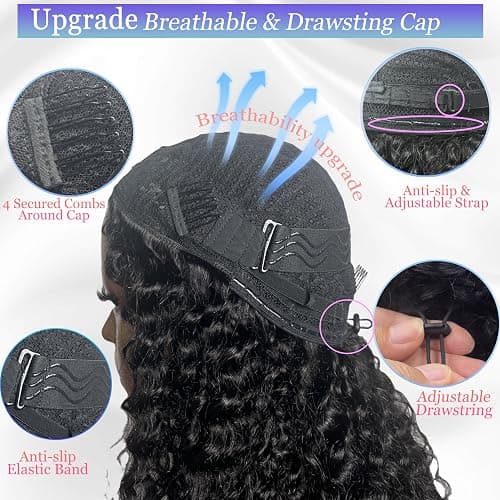 Glimeer Half Wig Human Hair Deep Wave 3 In 1 Drawstring Seamless Filp Over Curly Half Wig 200% Density Wear and Go Glueless Half Wigs for Black Women Natural Color 18 Inch thumbnail 2