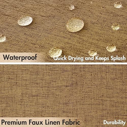 MIULEE Gold Brown Scalloped Shower Curtain Linen Textured with 12 Metal Hooks Cute Heavy Duty Washable Waterproof Thick Cloth Shower Curtains with Black Border for Bathroom Hotel Bathtub,W72*L72 thumbnail 4