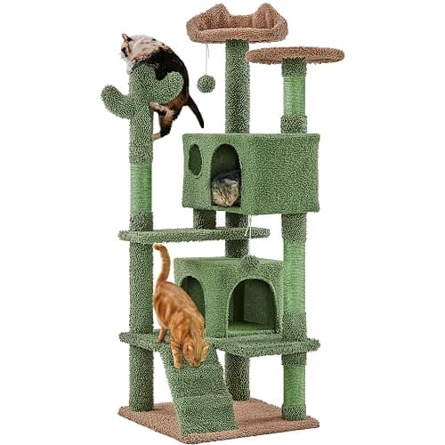 Yaheetech Albero Tiragraffi per Gatti a Forma di Cactus Condominio Palla Gioco in Truciolato e Corda di Sisal 48,5 cm × 48,5 cm × 138 cm - Image 1