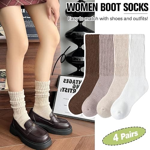 EBMORE Merino Wool Slouch Boot Socks Thermal Warm Winter Thick Scrunch Cozy Crew Socks for Women 4 Pairs thumbnail 2