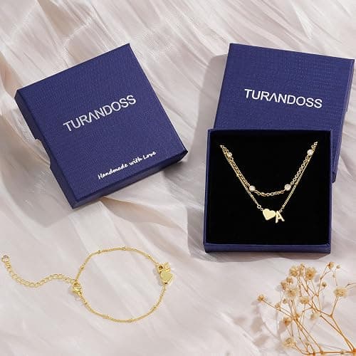 Turandoss Christmas Gifts for Grandkids Teen Girls - Initial Bracelets Heart Letter A-Z Charm Bracelet Stack 14k-Gold-Plated Mom Daughter Jewelry, Birthday Gifts for Women Teen Girls thumbnail 7