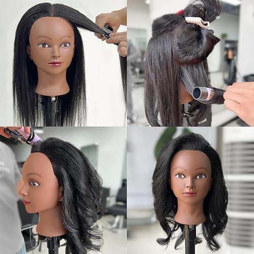 SOPHIRE 100% Real Hair Mannequin Head Training Head with stand, 18" Hairdresser Cosmetology Mannequin Manikin Training Practice Head Doll for Female Hairstyling - Black - 18 Inch thumbnail 2