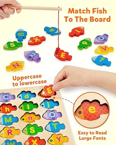 Coogam Magnetic Alphabet Numbers Fishing Game, Wooden ABC Letter Numbers Color Matching Puzzle Fine Motor Montessori Educational Toy for Preschool 3 4 5 Year Old Toddlers thumbnail 3