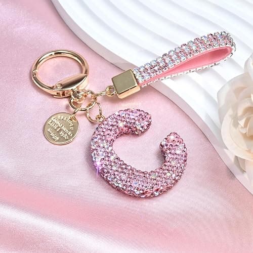 JINGUAZI Bling Initial Letter Keychain Bag Charms for Women | Sparkly cute lanyard accessories for handbags, purses, backpacks, car key small gifts for women thumbnail 3