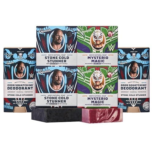 Dr. Squatch WWE Collection - Natural 4 Soap, 2 Deodorant Gift Set - Cold Process Soap with No Harsh Chemicals - Stone Cold Stunner & Mysterio Magic (6 Pack) - Image 1
