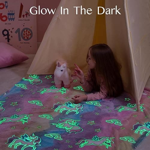 Joiedomi Glow in The Dark Blanket - Unicorns Gifts Toys for Girls Age 2 3 4 5 6 7 8 9 10 11 12 Year Old - Soft Cozy Flannel Kids Throw Blanket, Birthday Bedroom Decor 50"×60" thumbnail 4