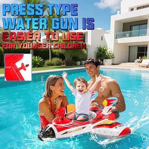 Pool Float Kids Inflatable Airplane Pool Floats Boat with Squirt Gun and Handle Toddler Pool Floaties Inflatable Ride-on Pool Toys Summer Outdoor Water Pool Games Beach Toys for Kids Ages 3-6 thumbnail 4