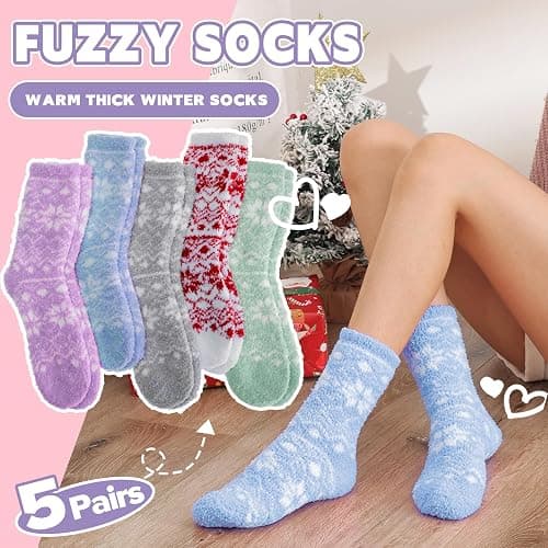 Fuzzy Slipper Socks Thick Fluffy Warm Winter Cozy Plush Soft Sleep Home Socks for Women Men thumbnail 2