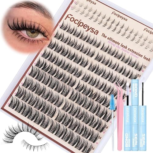 Focipeysa Wispy Lash Clusters Kit Spikes Eyelash Clusters Kit Manga Eyelash Extensions Kit with Bottom Lashes Individual Lashes Extensions Kit with Lash Bond and Seal Lash Tweezers - Image 1