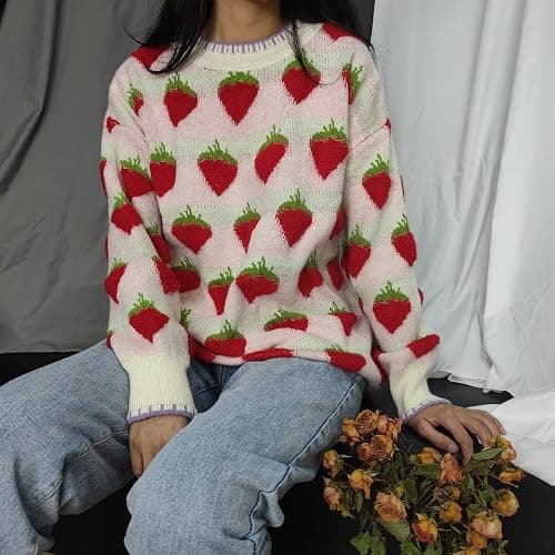 Womens Knitted Orange Sweater Casual Loose Long Sleeve Pullover Sweater Tops thumbnail 2