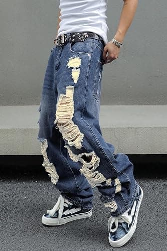 MZNBURAM Men's Non-Stretch Loose Fit Wide-Leg Baggy Jeans Pants thumbnail 3