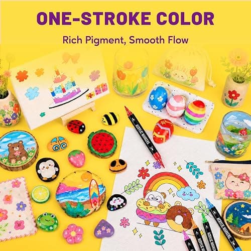 Pagather Acrylic Paint Markers, 72 Colors Dual Tip Fine & Brush Pens Set | For Rocks, Fabric, Wood, Glass & More, Perfect for DIY Crafts and Creative Art Projects with Bright, Smooth and Quick-Dry Ink thumbnail 4