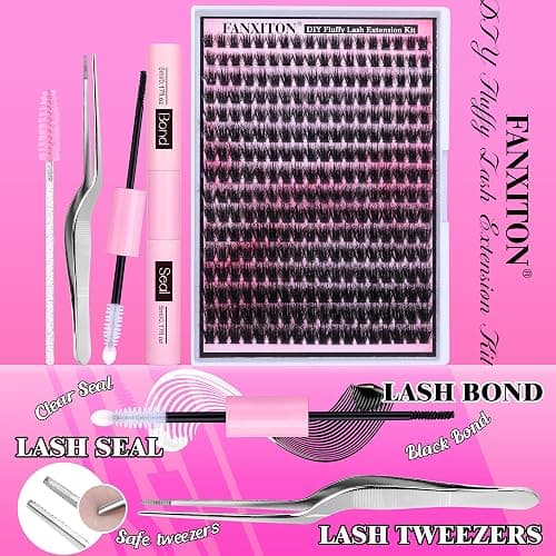FANXITON DIY Lash Extension Kit Full Lash Clusters 288 pcs Thick Lash Clusters Kit D 10-18 mm Cluster Eyelash Extension Kit with Lash Bond and Seal Lash Tweezers Individual Lashes For Beginners thumbnail 4