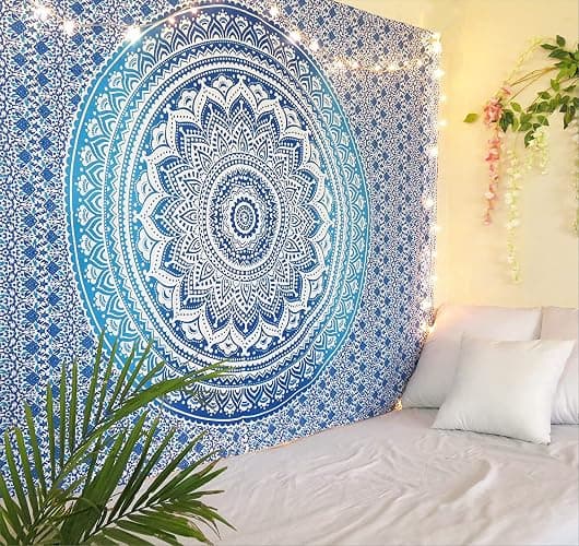 raajsee Indian Cotton Aqua Blue Tapestry Mandala Wall Hangings- Tapestry For Bedroom - Indie Wall Tapestry Hippie Room Decor - Boho Small Tapestrys Aesthetic 30x40 Inch thumbnail 6