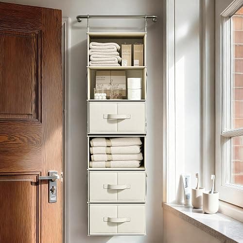 Vailando 6-Shelf Hanging Closet Organizer with 3 Drawers, 2 Separable 3-Shelf Closet Organizers and Storage for Wardrobe Organization, Hanging Dresser for Nursury & Dorm Clothes Organizer, Beige thumbnail 8