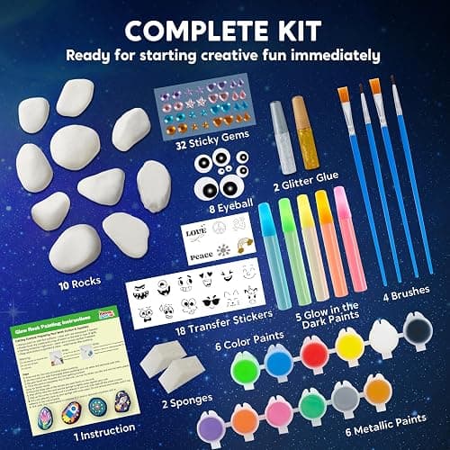 Rock Painting Kit- Glow in The Dark Rock Kit, Arts and Crafts for Kids Ages 6-12, Art Supplies Toy , Kids Craft Paint Kits, Arts & Crafts for Boys Girls Birthday Party Gift Toy thumbnail 4