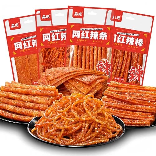 Spicy Strip Small Gluten Latiao - Chinese Special Classic Handmade Gluten Latiao Snack Food Delicious Snacking for Holiday gift Fragrant Spicy Flavour, 4 combinations Packed(4 Bags) - Image 1