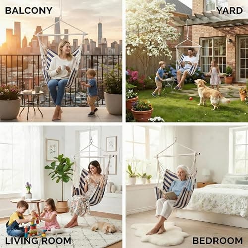 ADVOKAIR Hammock Chair Swing, Heavy-Duty Hanging Rope Swing Seat Supports 500 Lbs, Ideal for Outdoor Patio, Backyard, Porch, Deck & Indoor Bedroom Use thumbnail 5
