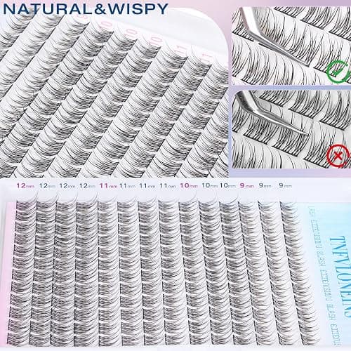 Natural Lash Extension Kit 168Pcs Lash Clusters Kit Wispy Eyelash Extensions 9-12MM Individual Lashes Extensions with Bond and Seal Lash Glue and Eyelash Extension Tweezers DIY at Home by TNFVLONEINS thumbnail 7