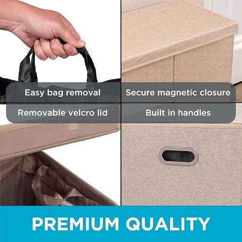 BirdRock Home Double Laundry Hamper with Lid and Removable Liners | Linen | Easily Transport Laundry | Foldable Hamper | Cut Out Handles thumbnail 6