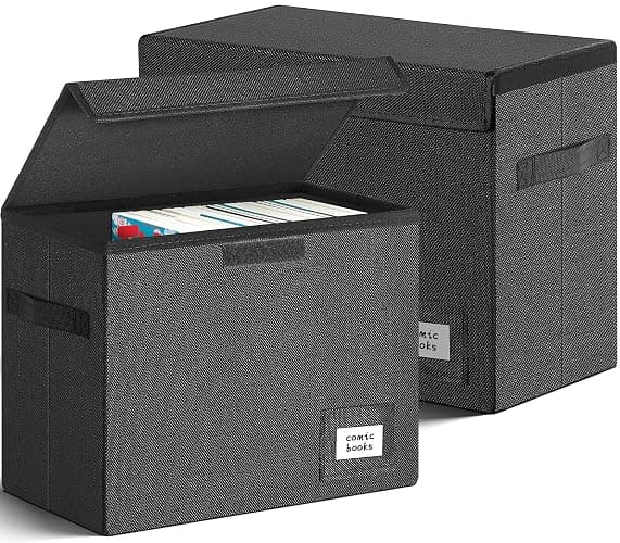 Leffis 2 Pack Collapsible Comic Book Storage Box 15.5" X 7.5" X 11.3", Short Comic Book Box with Handles, Holds 150 Comics Heavy Duty Comic Book Bin - Image 1