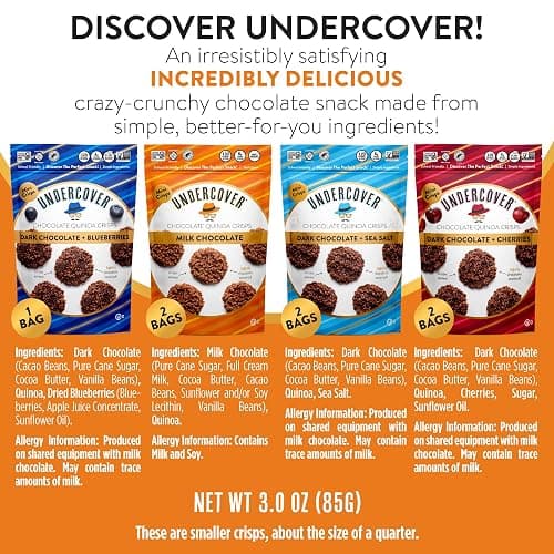 Undercover Snacks Chocolate Quinoa Crisps - Variety Sampler Pack | 7-Pack, 3oz Bags of Mini Crisps | Gluten Free, Nut-Free, Allergen Friendly, Kosher thumbnail 4