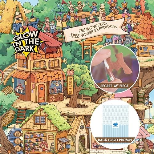 MOMIBOOK 1000 Piece Puzzle for Adults Jigsaw Puzzles of The Wonderful Tree House Expedition, Luminous Painting Image Challenging Hard Impossible Puzzle Unique Funny Party Christmas Birthday Gifts thumbnail 4
