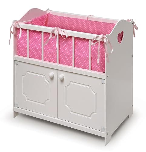 Badger Basket Wooden Baby Doll Crib with Storage, Bedding & Blanket - White | Fits up to 22" dolls; includes crib liner, blanket, pillow, storage cabinet, wood build & personalization kit. - Image 1