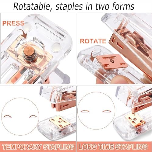 Famassi Rose Gold Desk Accessories，Office Supplies Set Acrylic Stapler Set Staple Remover, Tape Holder, 2 Ballpoint Pen, Scissor, Binder/Paper Clips and 1000pcs Staples. thumbnail 4