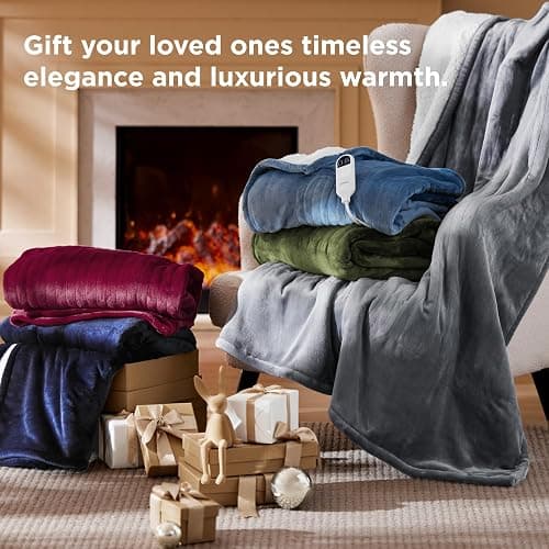 Bedsure Heated Blanket Throw Blanket - Fast Heating Electric Blanket, Soft Flannel Heated Throw with 4 Time Settings, 6 Heating Settings, Warm Gifts for Grandma (50x60 inches, Ivory) thumbnail 9