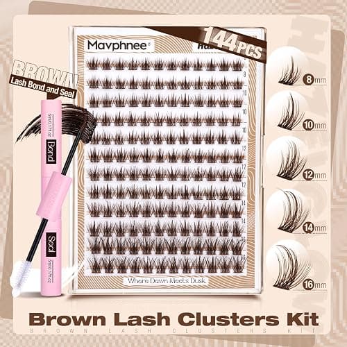 Brown Lash Clusters Kit Wispy Eyelash Extensions Kit Fairy Dark Brown Individual Lashes with Lash Bond and Seal 8-16MM C-Curly Clean Girl Beauty Natural Cluster Lashes (144Pcs, Brown Lash Glue) thumbnail 3