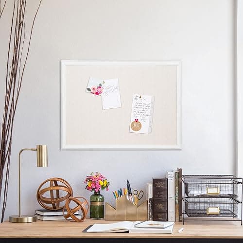 U Brands Bulletin Board, 18 x 24 Inch Linen Fabric Pin Board, Farmhouse White Wood Style Frame, Wall Message Center & Vision Board for Farmhouse Decor, Home Office, Classroom, Includes Push Pins thumbnail 9