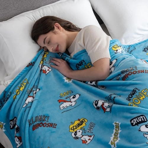 Berkshire Blanket Peanuts® VelvetLoft® Cute Character Snoopy Plush Blanket,Peanuts Large Masked Marvel Toss Happy Blue,Twin 60 in x 90 in (Official Peanuts® Product) - Image 1