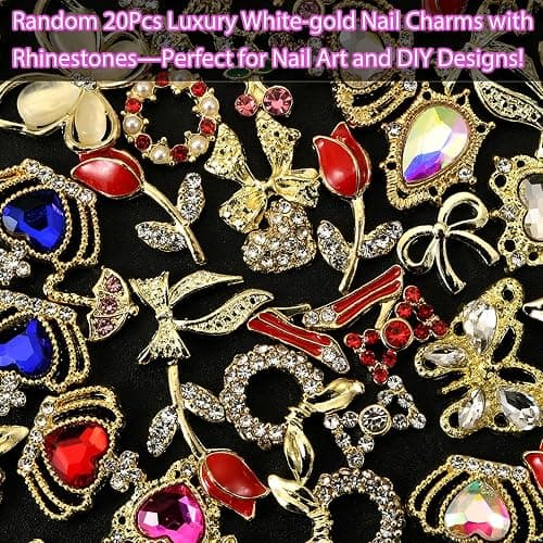 ZUMILLMN 20Pcs 3D Gold Nail Charms Random Butterfly Crown Cherry Nail Art and Gems for Nail 3D Alloy Nail Charms Shiny Nail Rhinestones Alloy Nail Charm Nail Gems Cute Charms for Nails Design（Gold） thumbnail 3