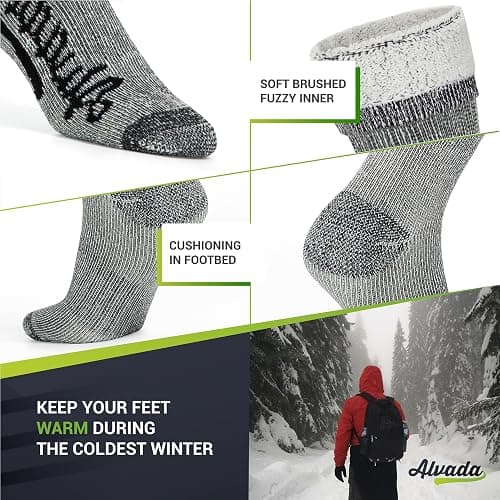 Alvada Merino Wool Hiking Socks Thermal Warm Crew Winter Boot Sock For Men & Women 3 Pairs thumbnail 4