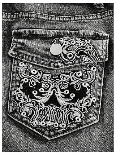 WDIRARA Women's Goth Punk Rhinestone Embroidered Flare Jeans Denim Pants | Bootcut,Bell-bottoms,Flared Trousers thumbnail 2