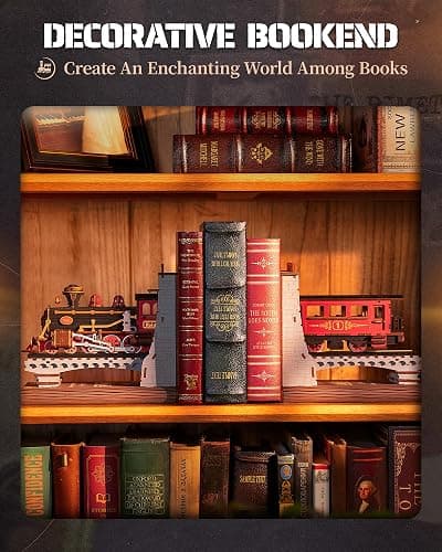 Rolife 3D Puzzles for Adults DIY Book Nook Kit Wooden VintageTrain Decorative Bookends 6.5" Model Building Kit Crafts for Adults Gifts for Boys Girls thumbnail 3