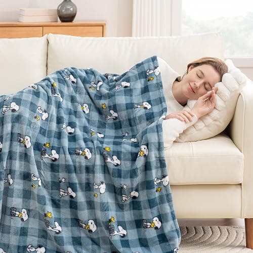Berkshire Blanket Peanuts® VelvetLoft® Cute Character Snoopy Plush Throw Blanket,Peanuts Snoopy Everyday Buffalo Plaid Navy Tonal,Throw 55 in x 70 in (Official Peanuts® Product) thumbnail 4