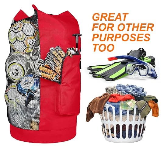 Fitdom Heavy Duty XL Soccer Mesh Equipment Ball Bag w/Adjustable Shoulder Strap Design for Coach. with an Over-Sized Front Pocket for Sporting Accessories. Best for All Outdoor & Water Gears thumbnail 7