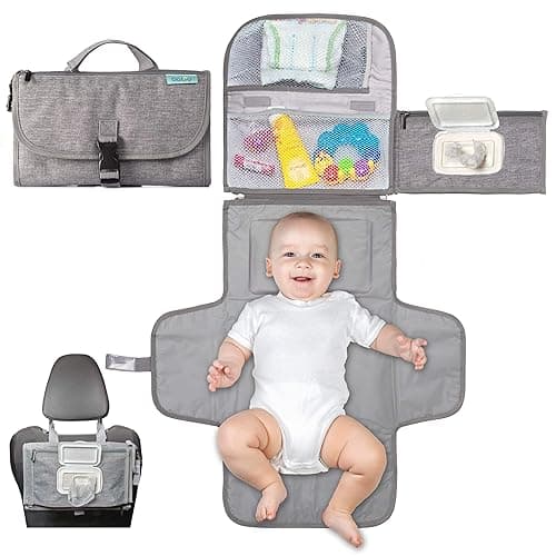 Kopi Baby Portable Diaper Changing Pad - Baby Diaper Changer Travel Bag with Wipes Pocket, Smart Design Portable Changing Mat, Infant Travel Station Kit, Gift for Newborn Girl & Boy - Grey, Classic - Grey - Classic