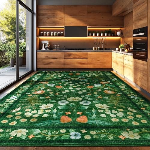 Rtizon Area Rugs for Living Room, Non-Slip 4x6 Washable Rug for Bedroom,Vintage Floral for Entryway Office Kitchen Dining Room, Green thumbnail 5