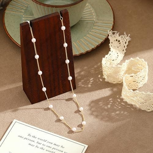 Gold Pearl Necklaces for Women - White Pearls Jewelry Gifts Wedding Bride Bridesmaid Jewelry thumbnail 6