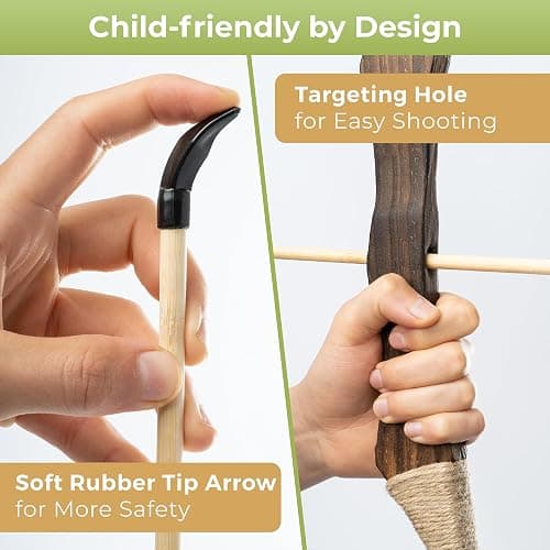 BOWRILLA® Wooden Bow and Arrow for Kids with 10 Arrows, Quiver, 3 Targets & Storage Bag | Kids Bow and Arrow Set for Right- and Left-Handers | Indoor and Outdoor Toys for Children Boys & Girls thumbnail 3