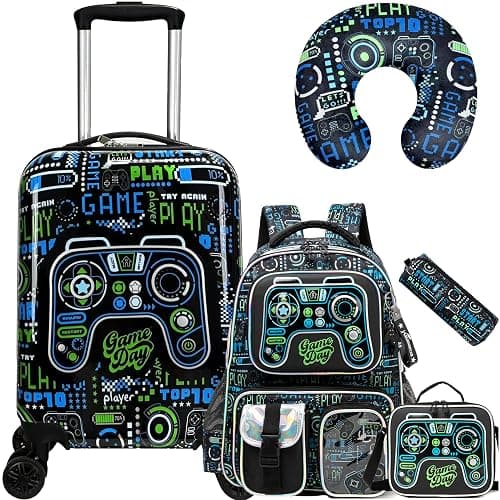 Inprof Kid’s Luggage Set 5 Piece Suitcase Set 16’’ Hardside Luggage with Spinner Wheels Girls Boys Carry on Luggage Travel Rolling Luggage Airline Approved - Image 1