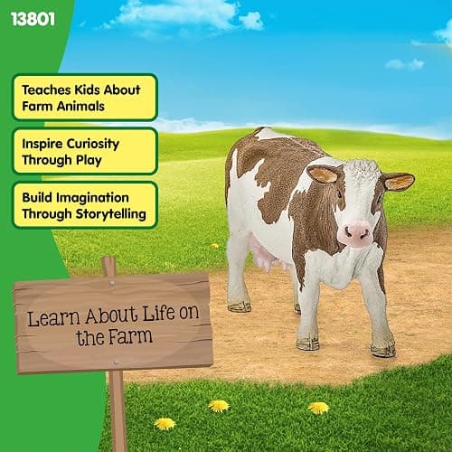 Schleich Farm World Simmental Cow Toy Figurine - Educational and Durable Farm Animal Toy Figure, Fun and Imaginative Play for Boys and Girls, Gift for Kids Ages 3+ thumbnail 6