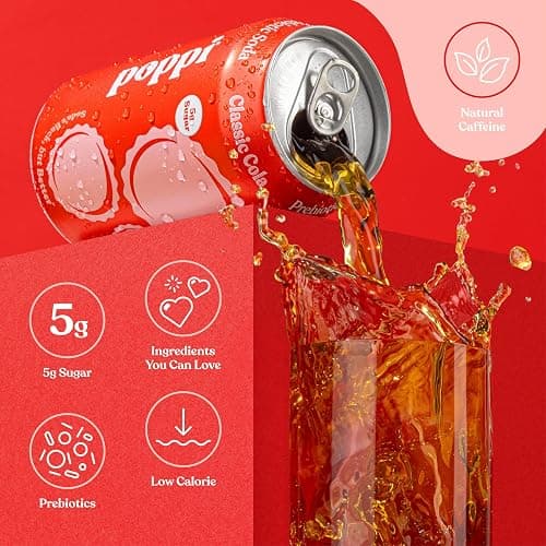 Poppi Prebiotic Soda, Classic Cola, 12 Oz, 12 Pack | Prebiotic Soda, Sparkling Water & Fruit Juice, 5g Sugar thumbnail 4