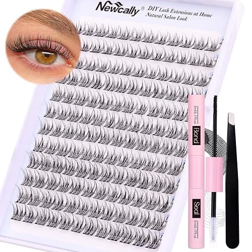 Natural Lash Clusters Kit DIY Eyelash Extension Kit Wispy Eyelash Clusters Individual Lashes Extension Kit CC Curl 9-11MM Lash Bond and Seal Tweezers for Beginner by Newcally - Image 1